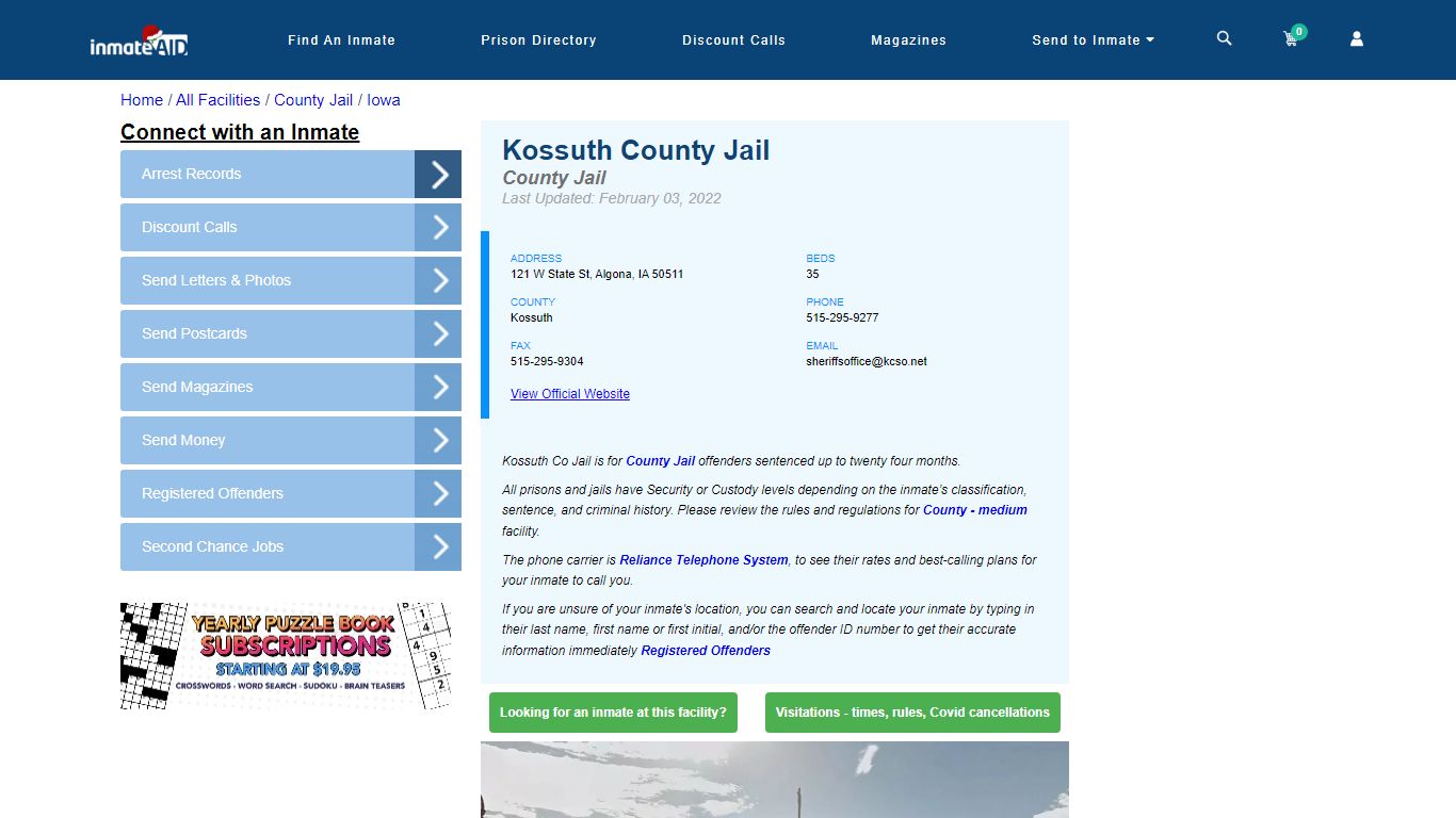 Kossuth County Jail - Inmate Locator - Algona, IA