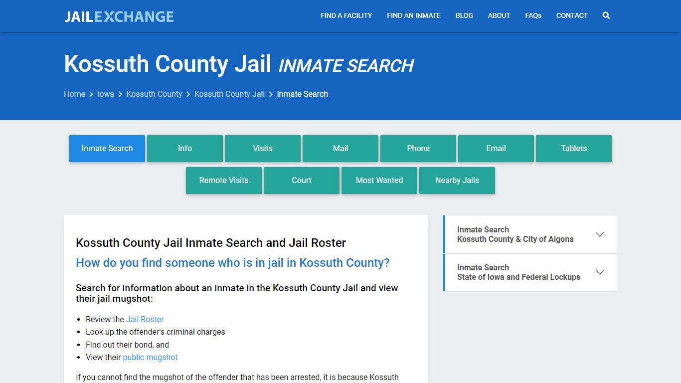 Inmate Search: Roster & Mugshots - Kossuth County Jail, IA